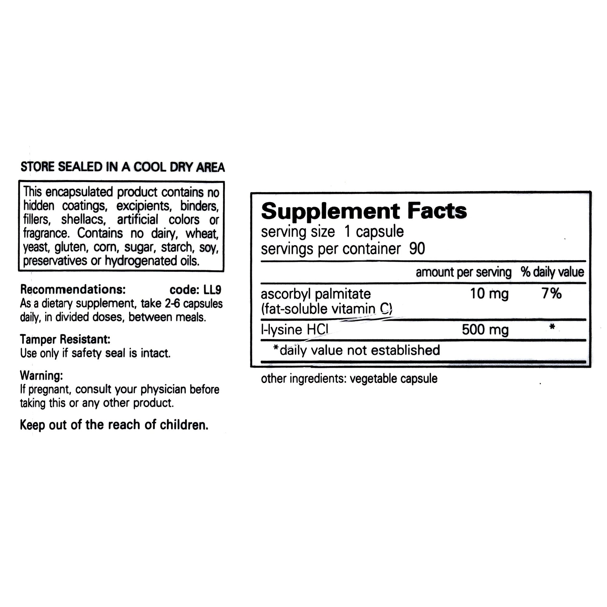 l-Lysine Supplement Facts