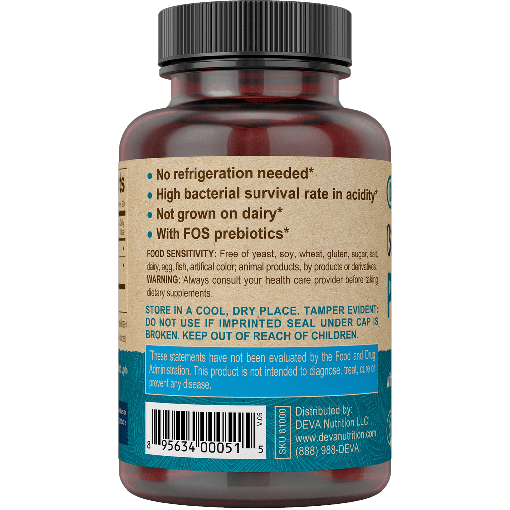 Deva Vegan Probiotic with FOS Prebiotics Label